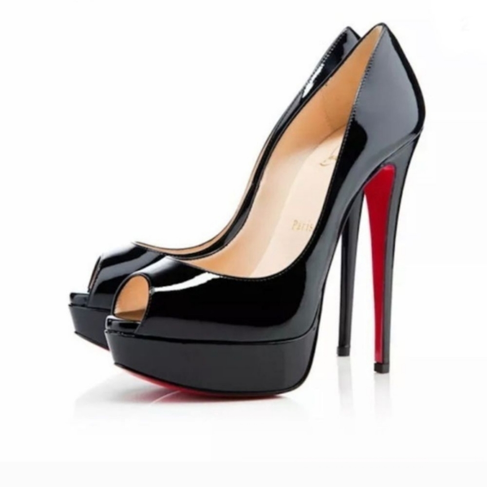 Christian Louboutin Women's Lady Peep Patent Peep Prive' Toe Heels  Size 38.5